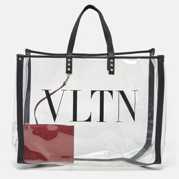Valentino Black/Clear PVC and Leather Grande VLTN Plage Tote 1213311