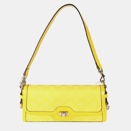Gucci Yellow GG Monogram Textured Canvas Dollar Calfskin Small Luce Shoulder Bag 1213246