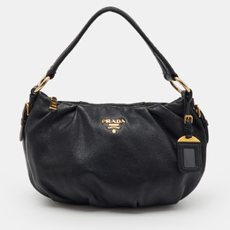 Prada Black Vitello Daino Leather Hobo 1213111