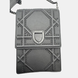 Christian Dior Black Leather Studded Christian Diorama Vertical Chain Clutch 1213089