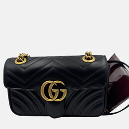 Gucci Black Matelasse Leather Mini GG Marmont Flap Shoulder Bag 1213037