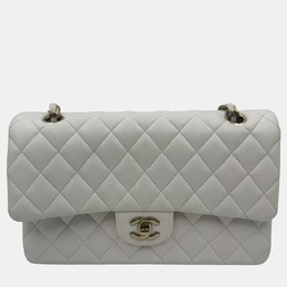 Chanel White Caviar Leather Classic Medium Double Flap Shoulder Bag 1212992