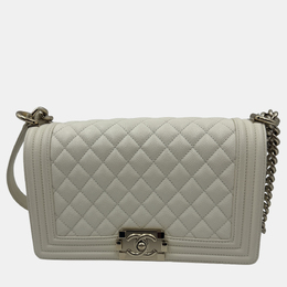 Chanel White Quilted Caviar Leather Medium Boy Flap Bag 1212991