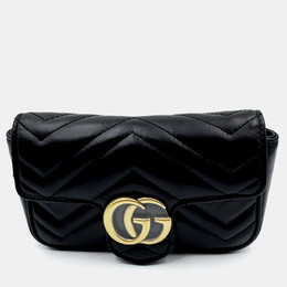 Gucci black Matelasse Leather Super Mini GG Marmont Shoulder Bag 1213045