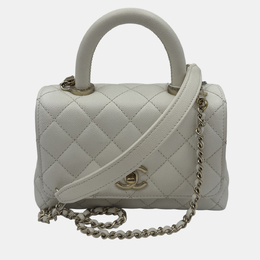Chanel White Quilted Caviar Leather Mini Coco Top Handle Bag 1212976