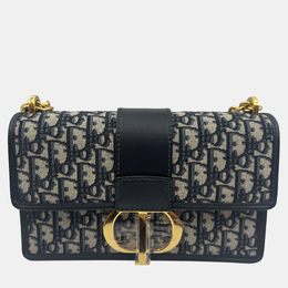 Christian Dior Navy Blue Oblique Canvas and Leather Montaigne 30 Flap Shoulder Bag 1212994