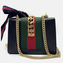 Gucci Black Leather Mini Web Chain Sylvie Shoulder Bag 1213057
