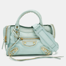Balenciaga Light Turquoise Leather Mini Metallic Edge Classic City Bag 1212709