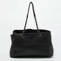Bottega Veneta Black Intrecciato Leather Chain Tote 1212167