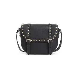 Valentino Garavani-Black Calf Leather Rockstud Small Messenger Shoulder Bag-Donna 52588328419668