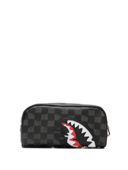 Sprayground shark-mouth checkered wash bag 32001122