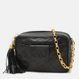 Chanel Coco Mark Tassel Chain Shoulder Bag Lambskin Black Gold Hardware 1214850
