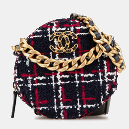 Chanel Chanel 19 Round Crossbody Chain Shoulder Bag Navy Red Tweed Leather 1214806