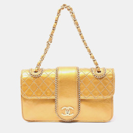 Chanel Matelasse Line Shoulder Bag Patent Leather Gold 1214836
