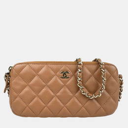 Chanel Shoulder Bag Lambskin Light Brown And Gold 1214775