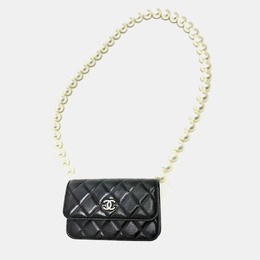 Chanel Maxi Pearls Black Quilted Calfskin Clutch With Chain 1214571
