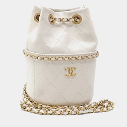 Chanel Nauticoco White Shiny Lambskin Quilted Bucket Bag 1214598