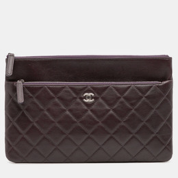 Chanel Purple CC Quilted Lambskin Double Zip Clutch 1214284