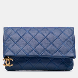 Chanel Blue CC Quilted Lambskin Foldover Clutch 1214239