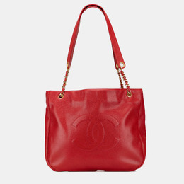 Chanel Red CC Caviar Chain Tote 1214293