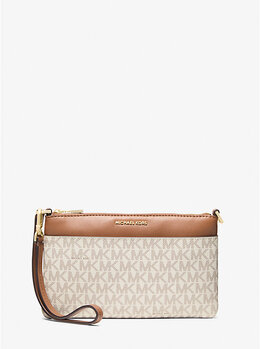 Средний клатч-кошелек Jet Set на запястье с фирменным логотипом Michael Kors, Vanilla/Acorn 32f5gj6f6b | vanilla/acorn