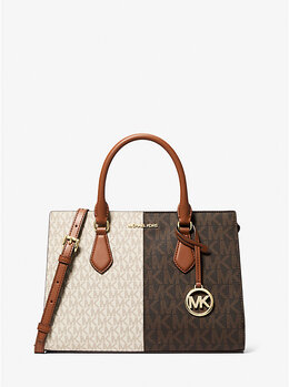 Средняя металлическая сумка Sheila с двухцветным фирменным логотипом Michael Kors, Brown Multi 35f5g6hs3b | brown multi