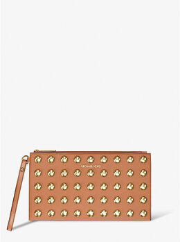 Большой клатч Jet Set из зернистой кожи с заклепками Michael Kors, коричневый 35s5gtvw3i | luggage