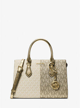 Средняя металлическая сумка Sheila с двухцветным фирменным логотипом Michael Kors, золотой 35f5g6hs9y | pale gold