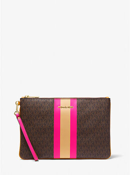 Большой клатч с полосами и логотипом на молнии Michael Kors, Wild Berry Multi 32t9gf9m3b | wild berry multi