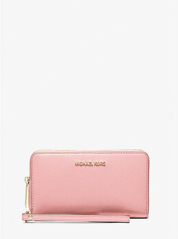 Большой кожаный клатч на запястье для смартфона из зернистой кожи Michael Kors, розовый 35s9gtve7l | powder blush