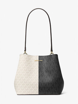 Michael Kors Средняя двухцветная сумка Pratt с фирменным логотипом, Black Combo 35f5g3fs6v | black combo