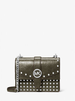 Маленькая винтажная сумка через плечо Greenwich с заклепками Michael Kors, зеленый 35f5sgrc1y | olive