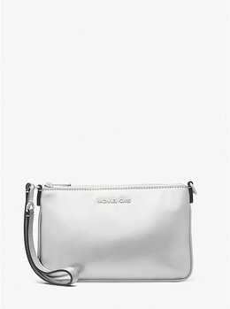 Маленький металлический клатч-кошелек Jet Set на запястье Michael Kors, серебряный 35f5stvw0m | silver
