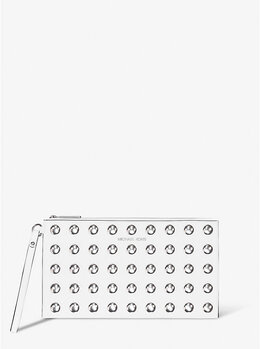 Большой клатч Jet Set из зернистой кожи с заклепками Michael Kors, белый 35s5stvw3i | optic white