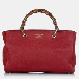 Gucci Red Medium Calfskin Bamboo Shopper Satchel 1214408