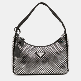 Prada Black Mini Satin Crystal Re Edition 2000 Shoulder Bag 1214382