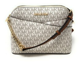 Женская сумка через плечо Michael Kors Jet Set Travel MK Signature Dome, цвет Vanilla Mk/Gold 7083627216956 | vanilla mk/gold