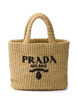 Соломенная сумка-тоут Prada с вышитым логотипом, бежевый 1bg422vool2c2t | бежевый