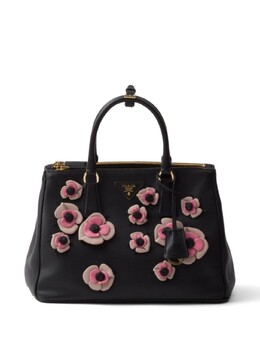 Большая сумка Prada Galleria с цветочной аппликацией, черный 1ba274vyof2cys | черный