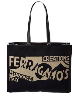 Большая сумка-тоут с кожаной отделкой Ferragamo с логотипом Salvatore Ferragamo, черный 7701877620796 | black