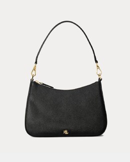 Средний кожаный хобо Danni с металлическим логотипом Lauren Ralph Lauren, черный 3616539949993 | negro