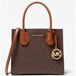 Сумка кросс-боди Michael Kors Mercer Medium Logo and Leather Accordion, коричневый 35s1gm9m2b | brown