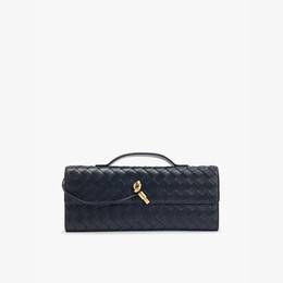 Длинный кожаный клатч Andiamo с узором интреччато Bottega Veneta, черный r04277064 | black-m brass