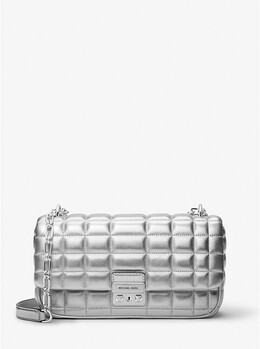 Большая стеганая кожаная сумка через плечо Tribeca Michael Kors, серебряный 30s4s2rl7k | silver