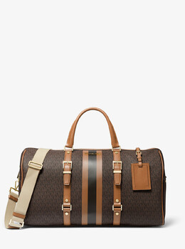 Очень большая выходная сумка с полосками с логотипом Bedford Travel Michael Kors 30f9g07u4b | brn/acorn