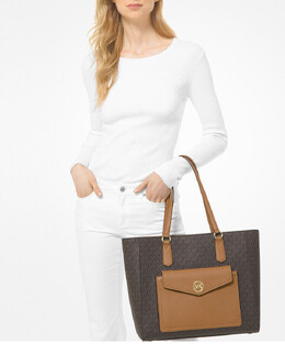 Женская сумка-тоут с карманами на кнопках Michael Kors Joey MK Signature TZ, коричневый 7053210452028 | brown