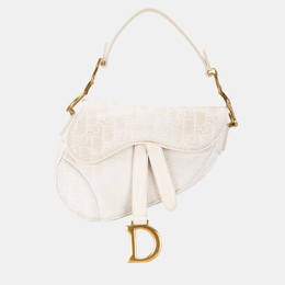 Christian Dior White Mini Oblique Canvas Saddle Bag 1215583