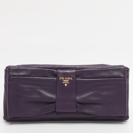 Prada Purple Leather Bow Clutch 1215602