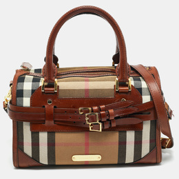 Burberry Beige/Brown House Check Canvas and Leather Bridle Chester Bowler Bag 1215187