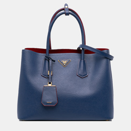 Prada Blue Medium Saffiano Cuir Double Satchel 1215090